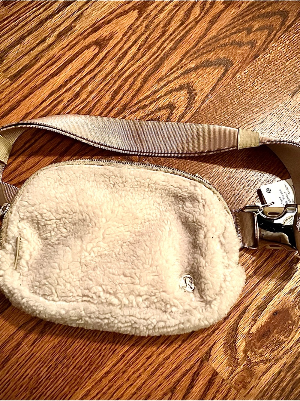 lululemon athletica Cream Sherpa Crossbody Bag with Tan Strap